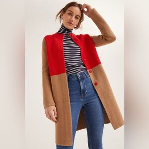 Boden sweater coat (coatigan) in colorblocked red and camel size US 16/UK 20.